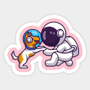 Cute Astronaut With Dog Astronaut Cartoon Sticker